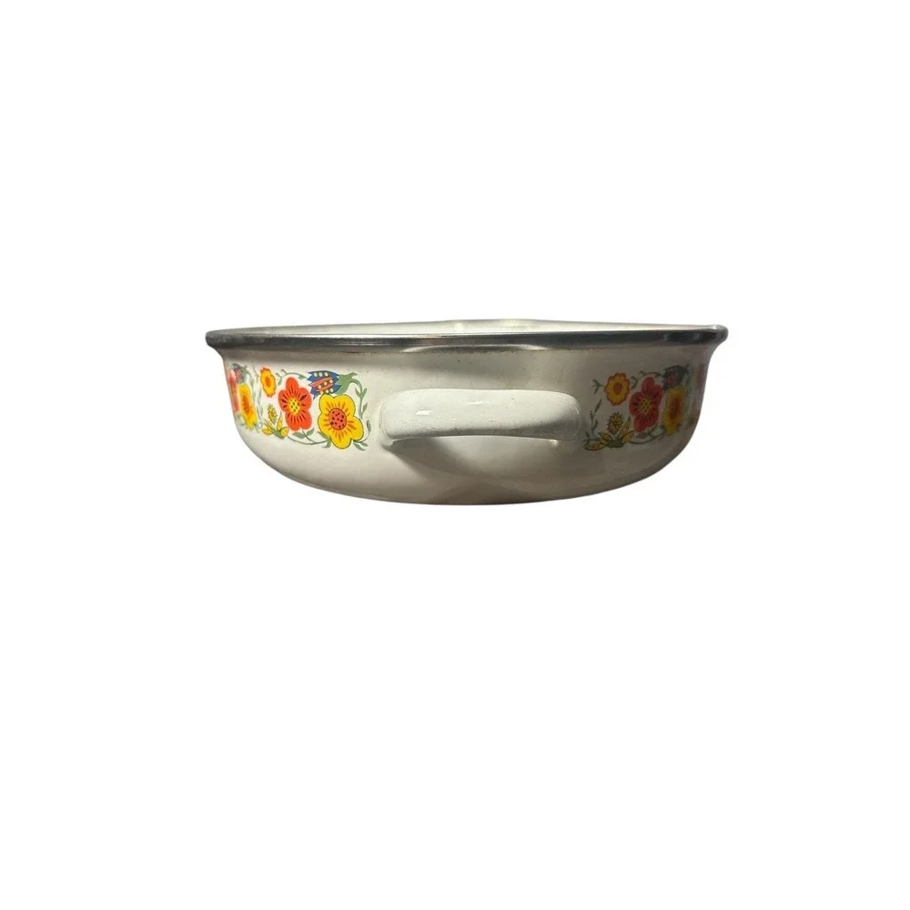 Vintage 1970s Retro Floral Enamel Oval Roaster Baking Pan‎ / Casserole Dish